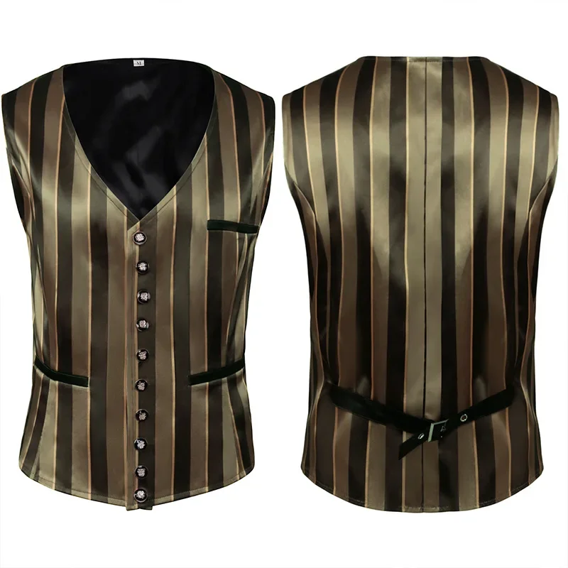 

New Men's Medieval Cosplay Costume Halloween Party Costume Retro Gothic Short Dress Vest Men's Striped Waistcoat