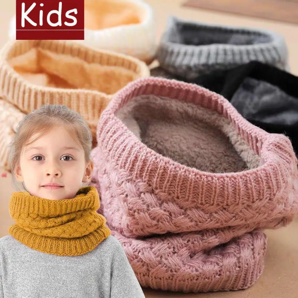 Children‘s Scarf Winter Korean Warm Knitting Plush Neck Warmer Boys And Girls Fleece Lined Collar Kids Scarves Gifts Wholesale