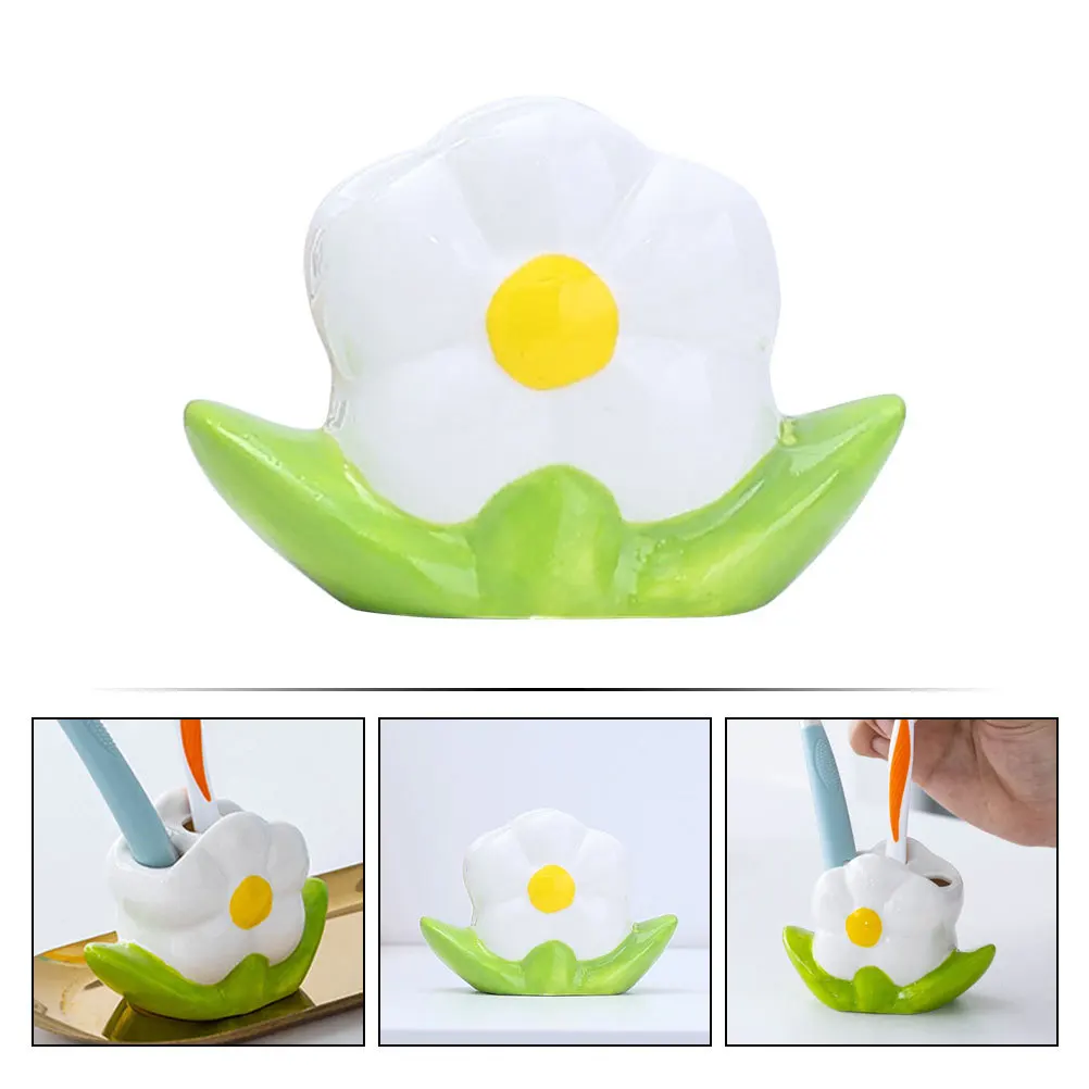 

Bathroom Toothbrush Holder Countertop Ceramic Flower Shape Multi Functional Organizer Pens Counter Toothbrush Holder