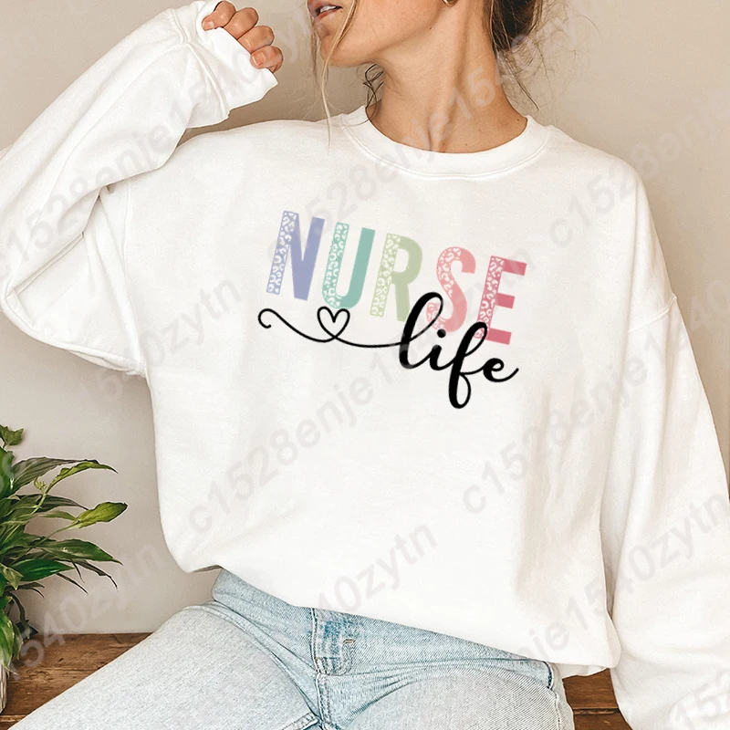 

Nurse Life Graphic Pullovers Fall & Winter Women's Clothing New Fashion Soft Tops Ladies Casual Round Neck Solid Color Pullovers