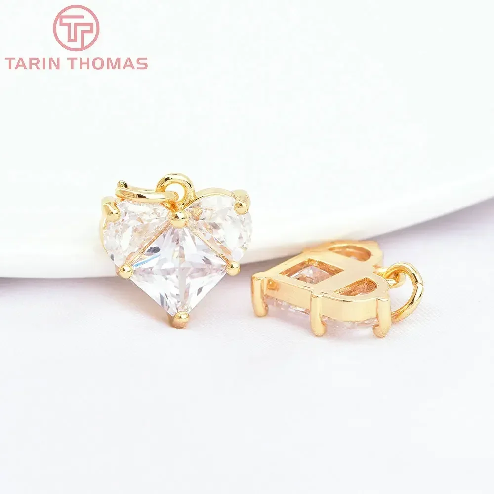 (280)4PCS 14x14.5MM Hole 2.5MM 24K Gold Color Brass with Zircon Heart Charms Pendants High Quality Jewelry Findings Accessories image 3