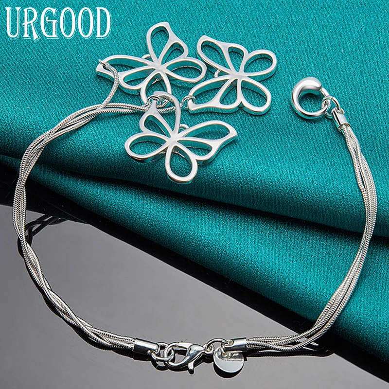 

925 Sterling Silver Three Butterfly Snake Chain Bracelet For Women Men Party Engagement Wedding Fashion Jewelry