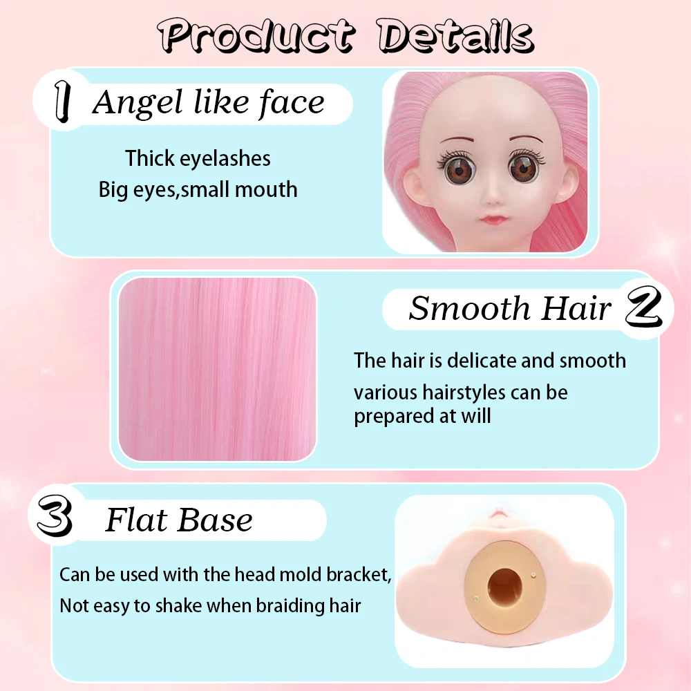Realistic Female Doll Head Height 19Cm Small Mannequin Head With Makeup For Beginners To Practice Hair Styling With Wig Stand