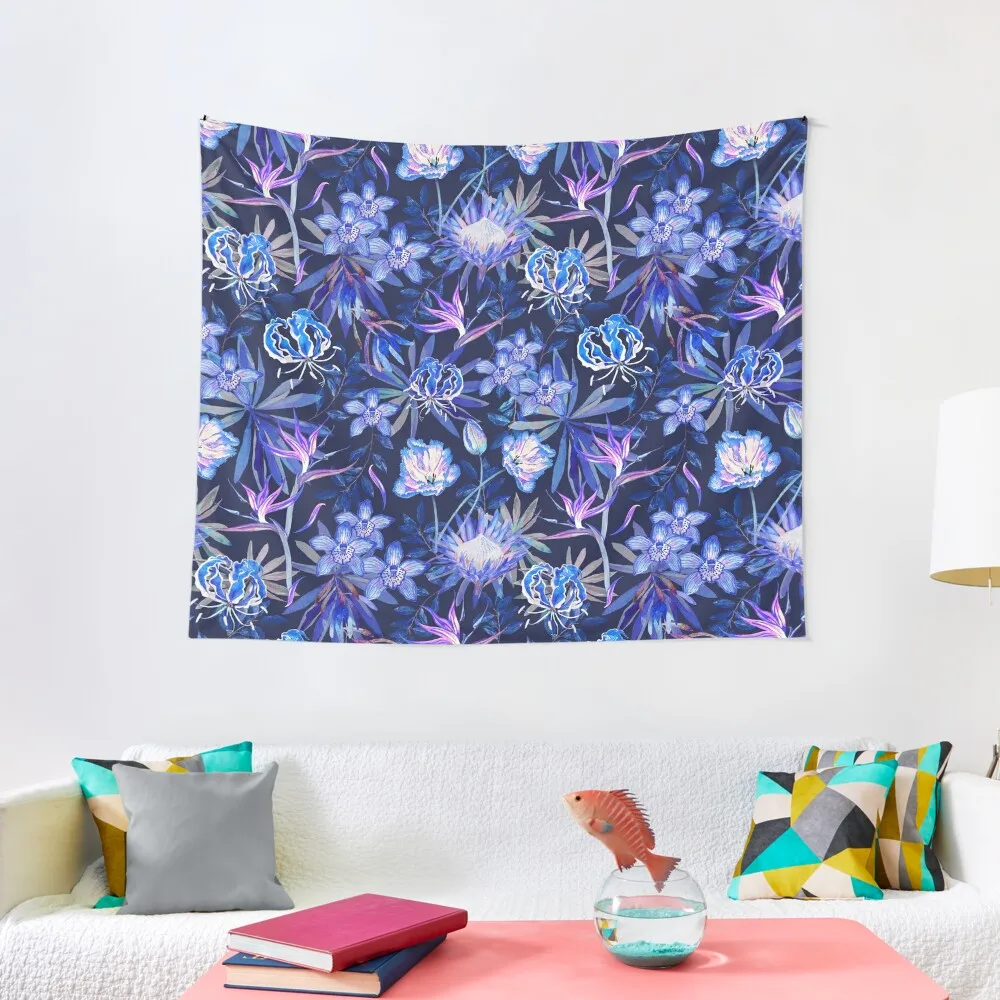 

Tropical floral blue lilac repeating pattern Tapestry Wall Decor Hanging Wall Carpet House Decor Tapestry