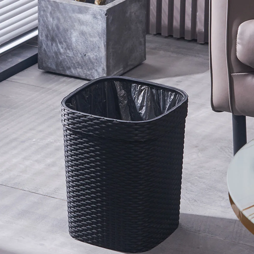 

1pc Rattan-like Trash Can Plastic Garbage Container Large Capacity Waste Bin Bathroom Home Office Storage Solution