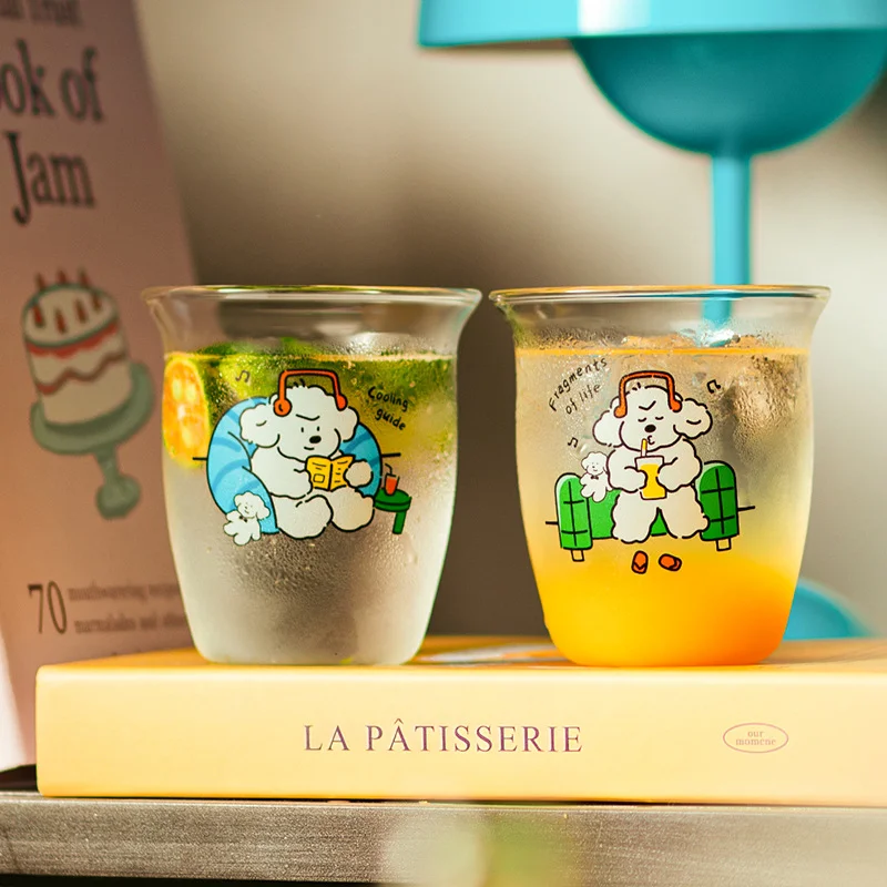 Cute Dog Juice Transparent Glass Water Cup Home Party Juice Coffee Milk Couple Children's Daily Drinking Water Cup