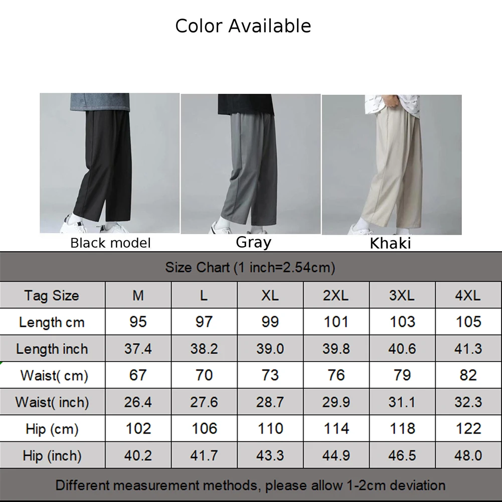 Men Clothing Ninth Pants Wide Casual Fashion Hip Hop Slightly Elastic Solid Color Straight Streetwear Brand New