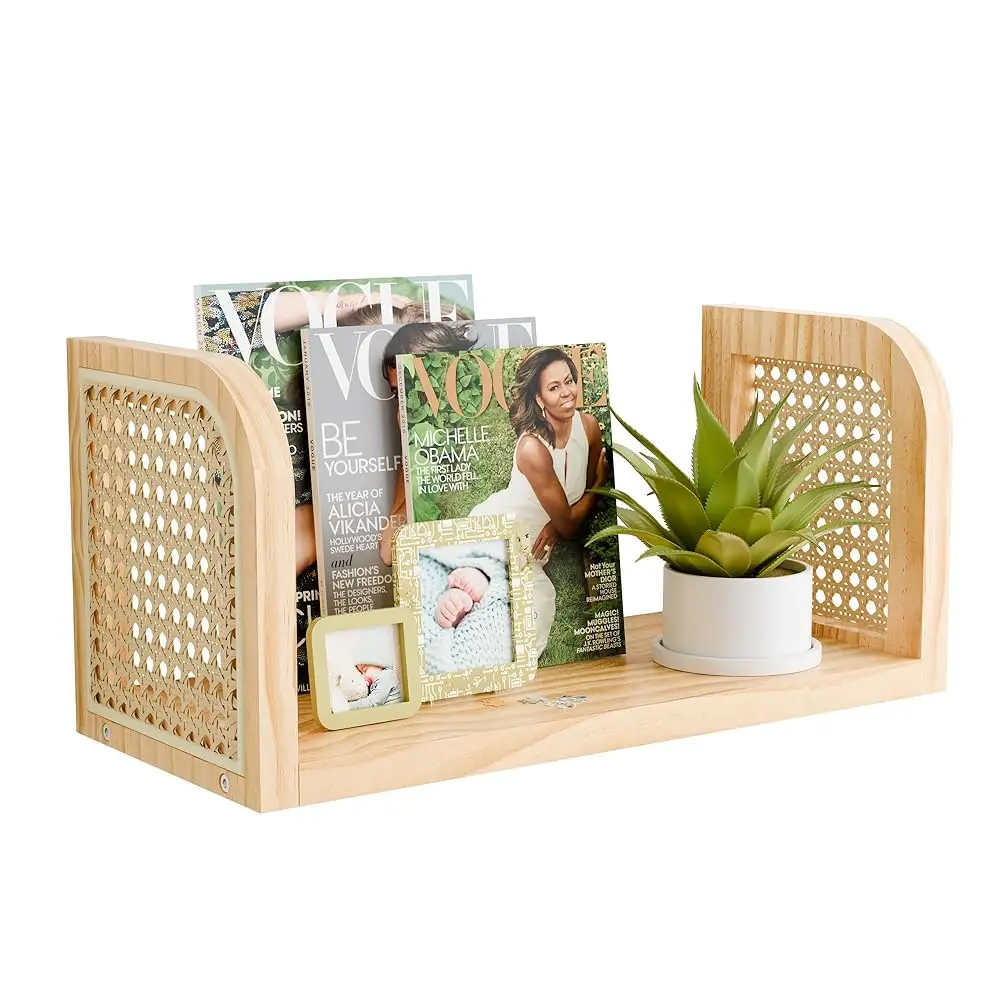 

Rattan Wall Shelf, Natural Boho Book Shelf For Kids Rooms, Decorative Shelves For Nursery Decor Wall Mounted, Farmhouse