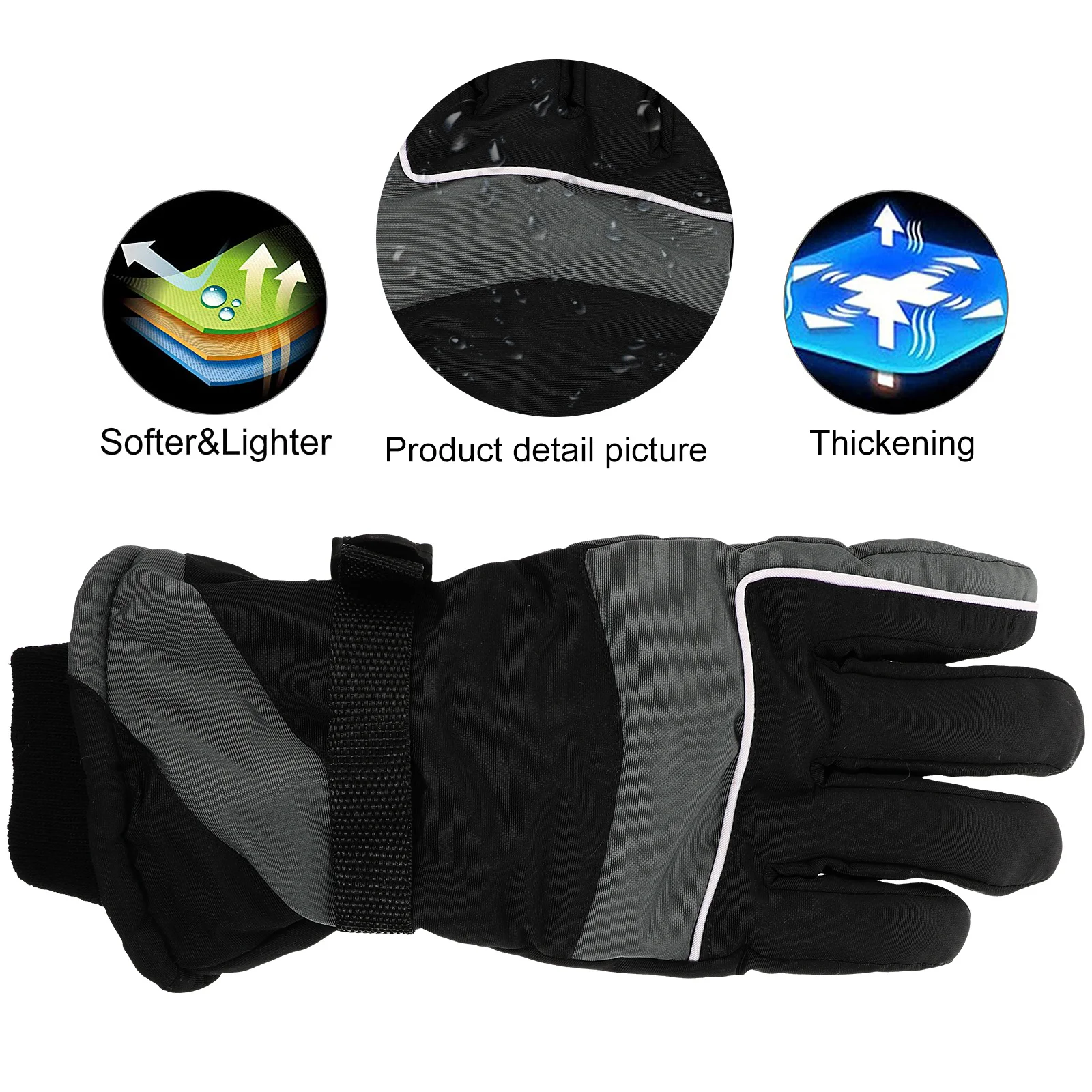 1 زوج مكافحة البرد قفازات مقاومة للماء الشتاء يندبروف قفازات ركوب الدراجات مع مشبك المعصم قابل للتعديل للتزلج ركوب الدراجات النارية #2