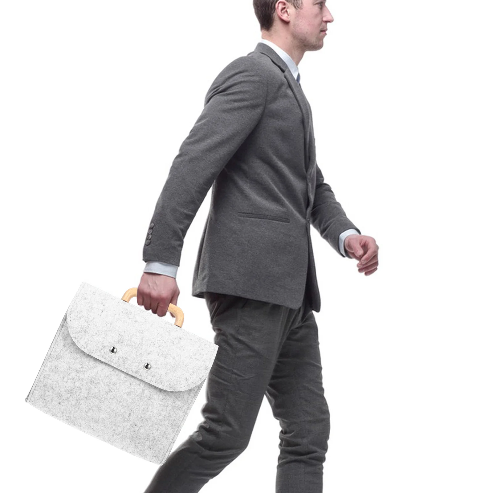 

Handheld Storage Bag Deep Gray Large Capacity Document Folder Organizer Wooden Handle Felt Tote Business Office File Carry Pouch