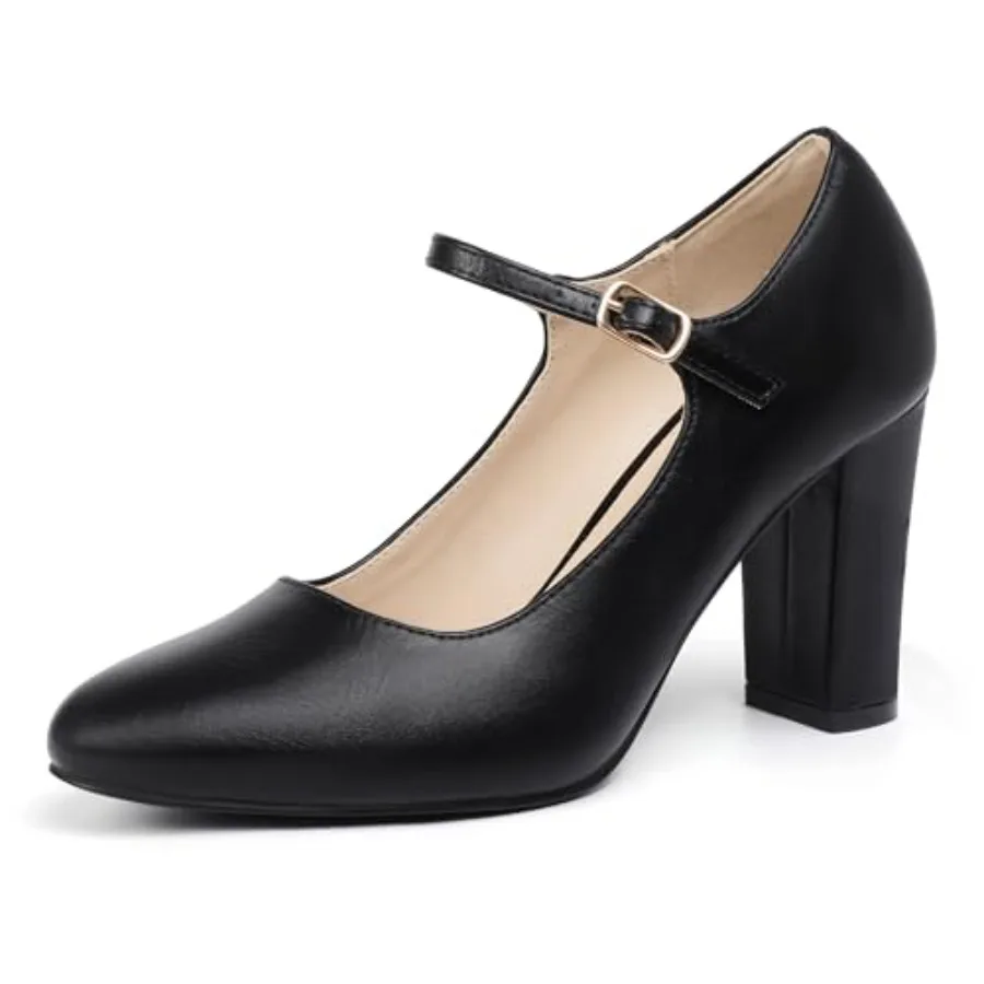 

IDIFU IN4 Women's Pumps Mary Jane Dress Shoes for Women Closed Toe Heels High Chunky Block Heels Dressy Wedding Bride Prom Grad