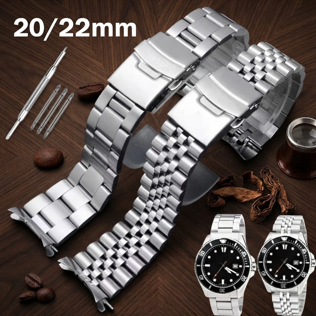 Cinturino in acciaio inossidabile per orologi Seiko, 18mm 19mm 20mm 22mm 24mm, per Oyster, per Jubilee, bracciale in metallo curvo, cinturino da uomo e da donna, 2027