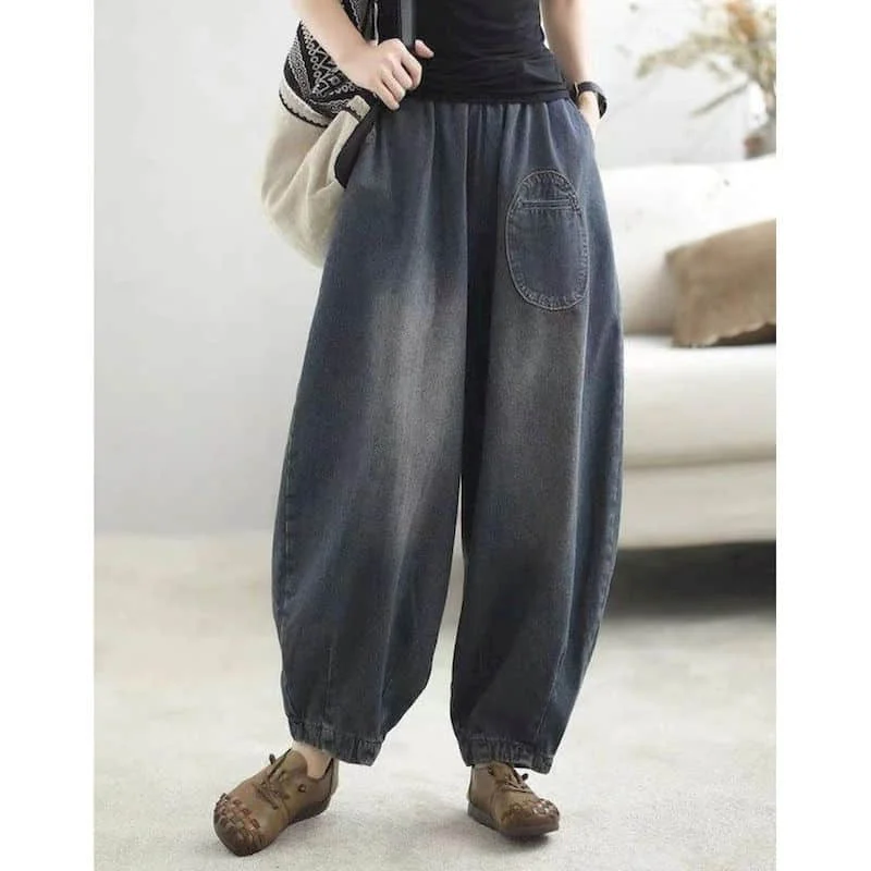 Baggy Jeans Women Distressed Casual Loose Artistic Harem Pants Vintage Clothes Aesthetic Elastic Waist Streetwear Women Clothing