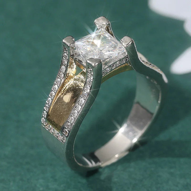 Exquisiter zweifarbig eingelegter weißer CZ-Damenring, quadratisch, für den täglichen Gebrauch, Partyschmuck – Detail 4