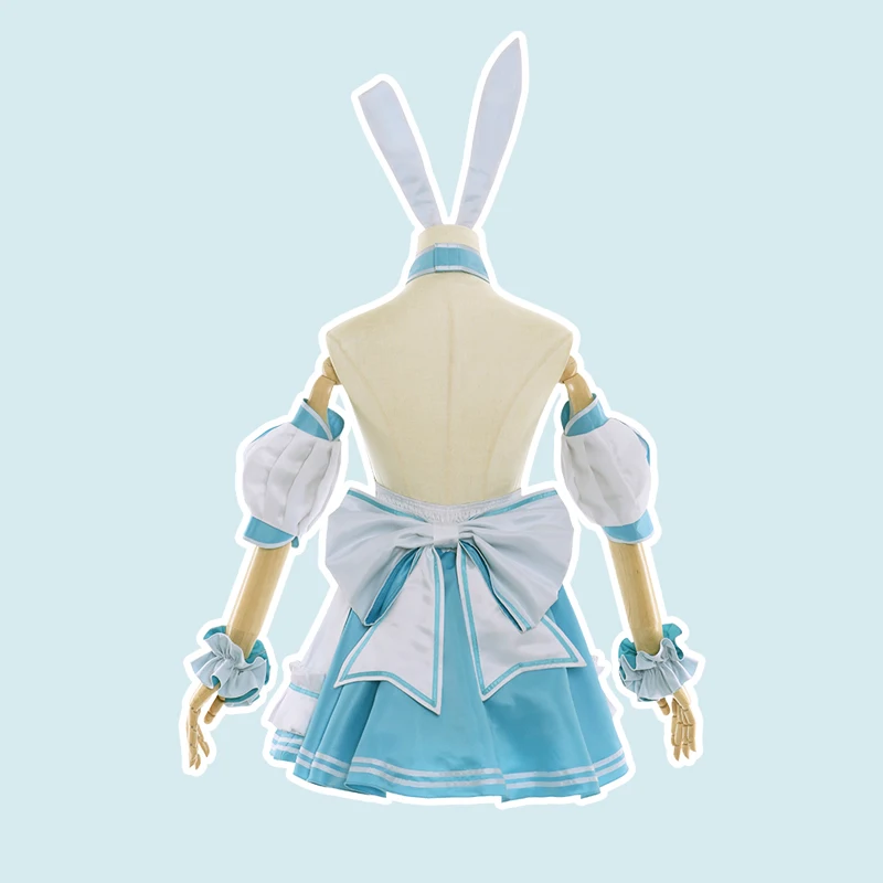 The FGO fate Cos Altria Caster Cosplay Blue and White Bunny Ears Halloween Maid Outfit Costume B