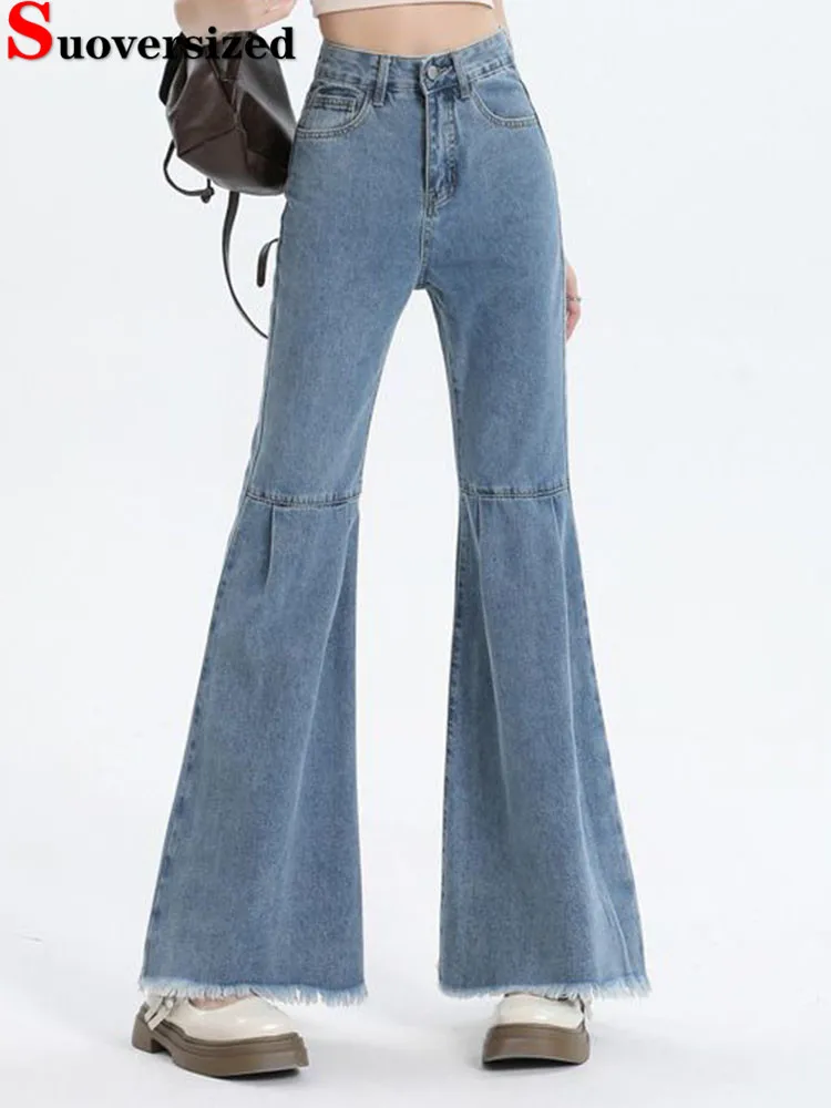 

Korean Fashion Skinny Flare Jeans Women Casual High Waist Vintage Wide Leg Denim Pants Spring Fall Streetwear Design Vaqueros