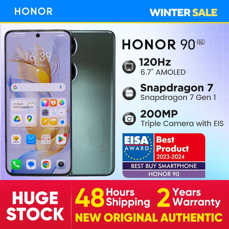 5G Mobile Phone HONOR 90 Snapdragon 7 Gen 1 200MP Camera  5000mAh Battery 66W SuperCharge 6.7'' 120Hz OLED Display OTA Update