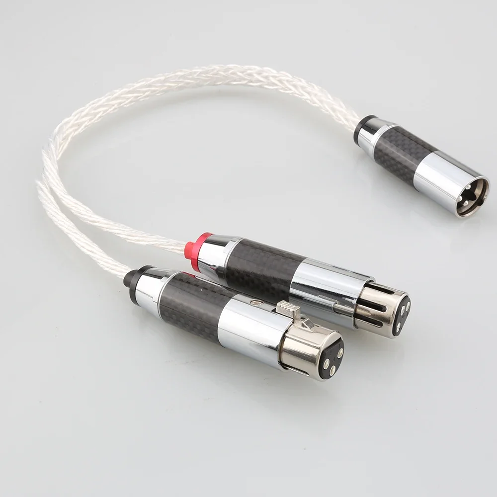 

8AG Silver Plated XLR Female to Dual XLR male Y Splitter 3Pin Balanced Microphone Cable Carbon Fiber Rhodium Plated XLR Plug HIF