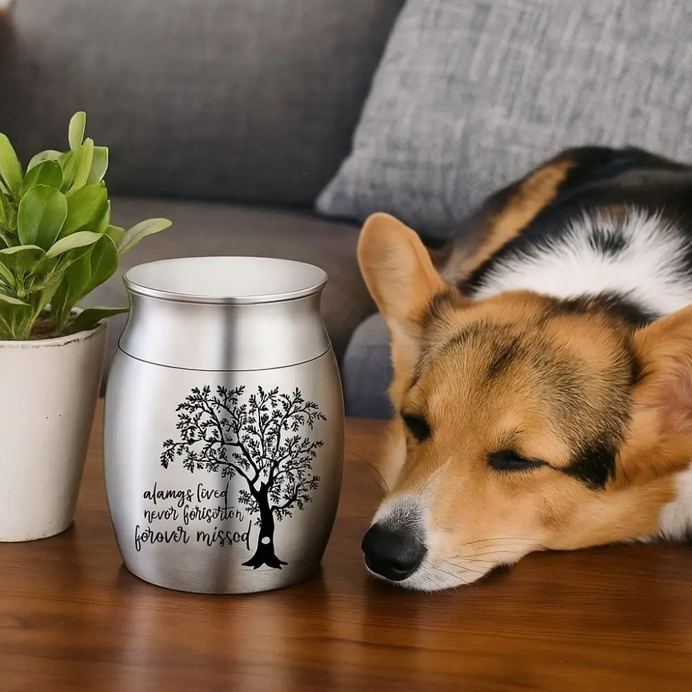 Aluminum Alloy Pet Ashes Container Tree Pattern Dustproof Dog Cat Memorial Urn Waterproof with Lid Keepsake Burial Jar