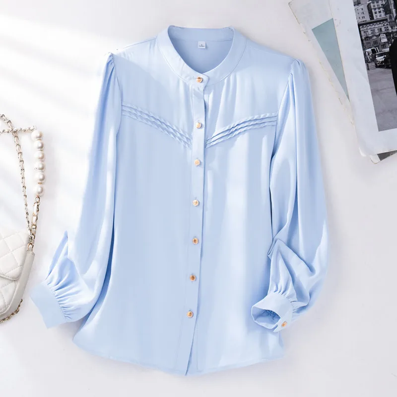 NAVIU Women Elegant Chic Solid Color Shirt 2024 Autumn New Fashion All Match Long Sleeve Button Blouse Lady Casual Loose Tops