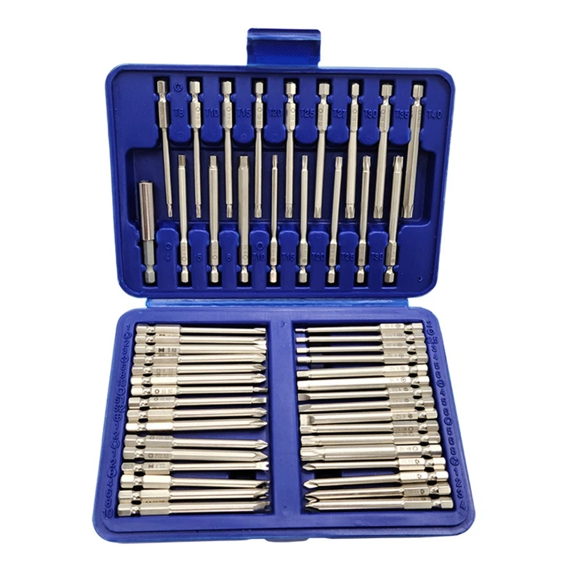 50 Pcs for Extra Long Screwdriver Set Torx Security Long Screwdriver Bits Magnetic Drill Set U-shaped Flat for Repair