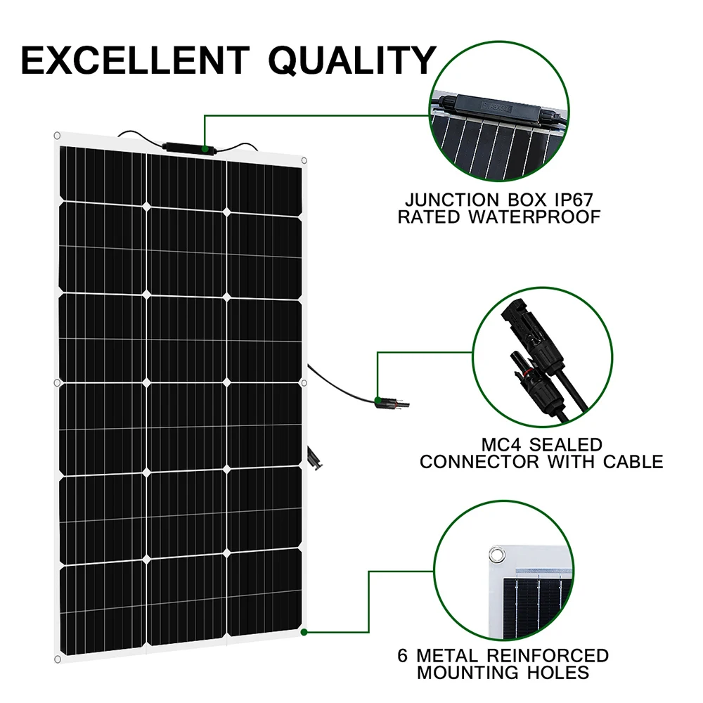 Imagem -04 - Kit Painel Solar Flexível Módulo Carregador de Bateria Alta Eficiência 12v 24v 300w 200w 100w