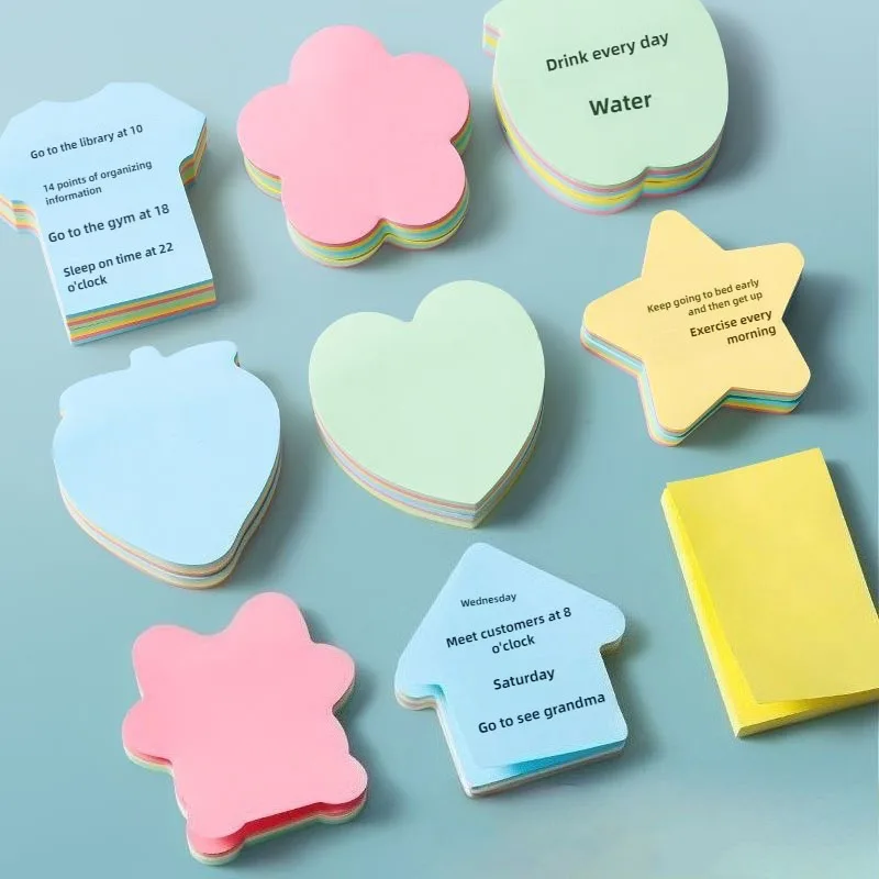 

Reusable Self-Adhesive Note Paper Cute Patterns Shaped Sticky Notes Set - 100 Fun Design Sticky Notes for Office and School,