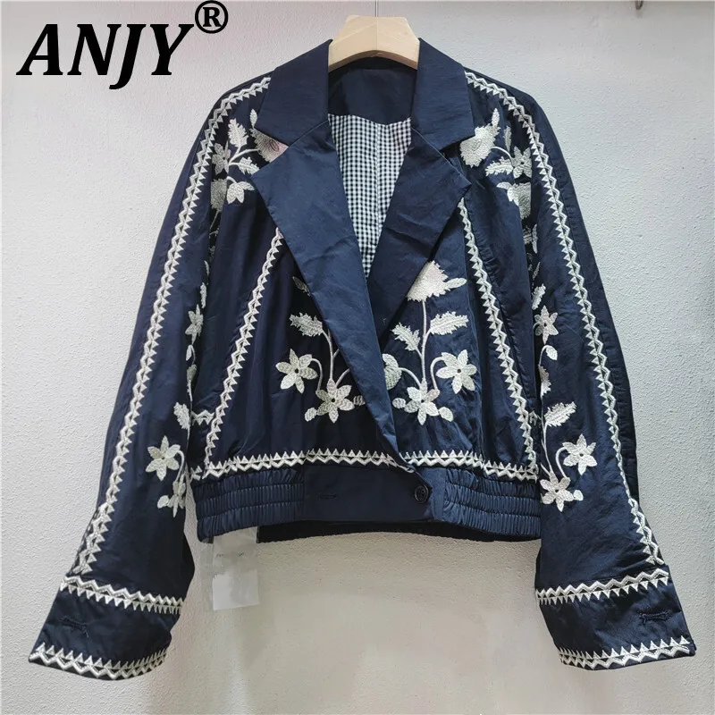 

ANJY 2022, осенняя новая женская короткая куртка во французском нишевом этническом стиле с тяжелой вышивкой, модные элегантные универсальные повседневные пальто A12214