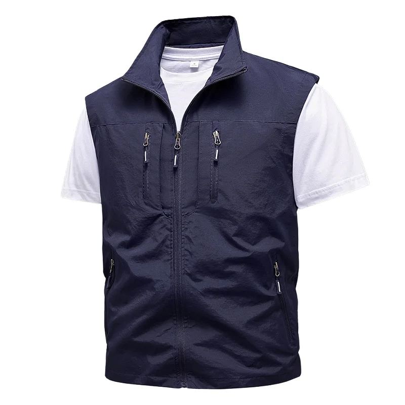 

Весенне-осенние жилеты для мужчин, уличный повседневный жилет с воротником-стойкой, многофункциональный жилет на молнии с несколькими карманами, мужской жилет 6XL