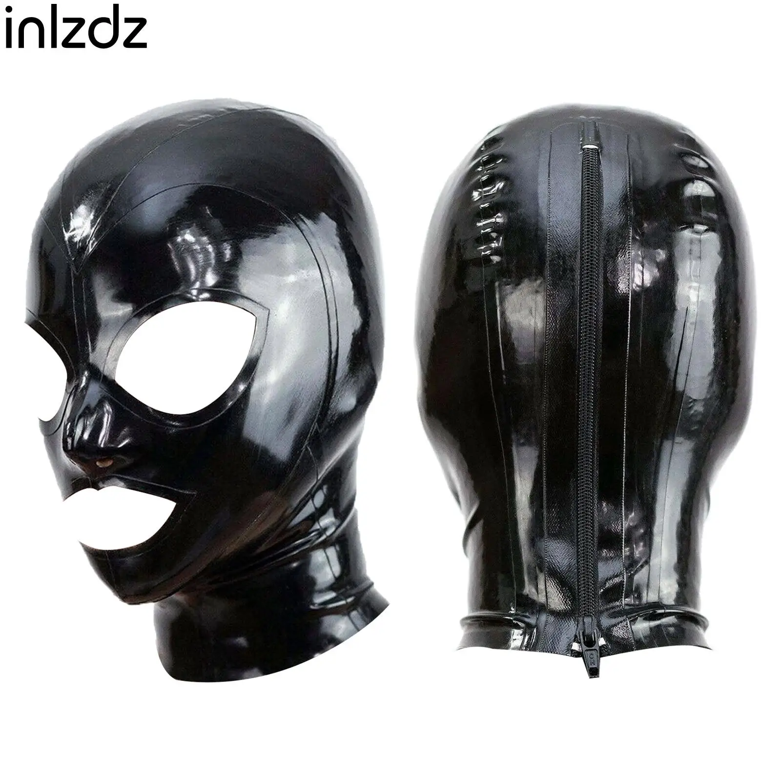 Unisex New Latex Zipped Hood Mask Head Cover Open Eyes Mouth Nostrils for Lingerie Club Cosplay Party Dress Up Lingerie Night