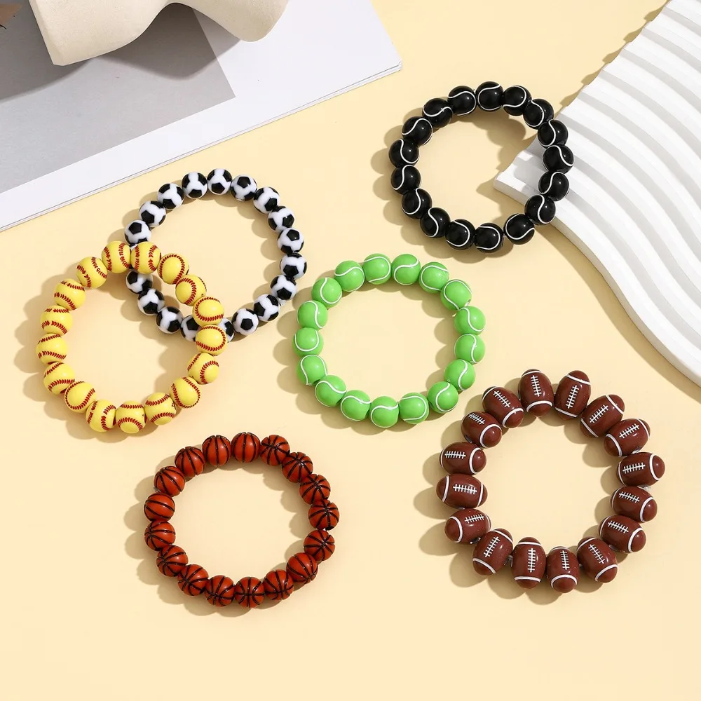 1pc Acrylic Sports Ball Beaded Bracelet Basketball Football Soccer Rugby Charm Bracelet for Fans Fashion Jewelry