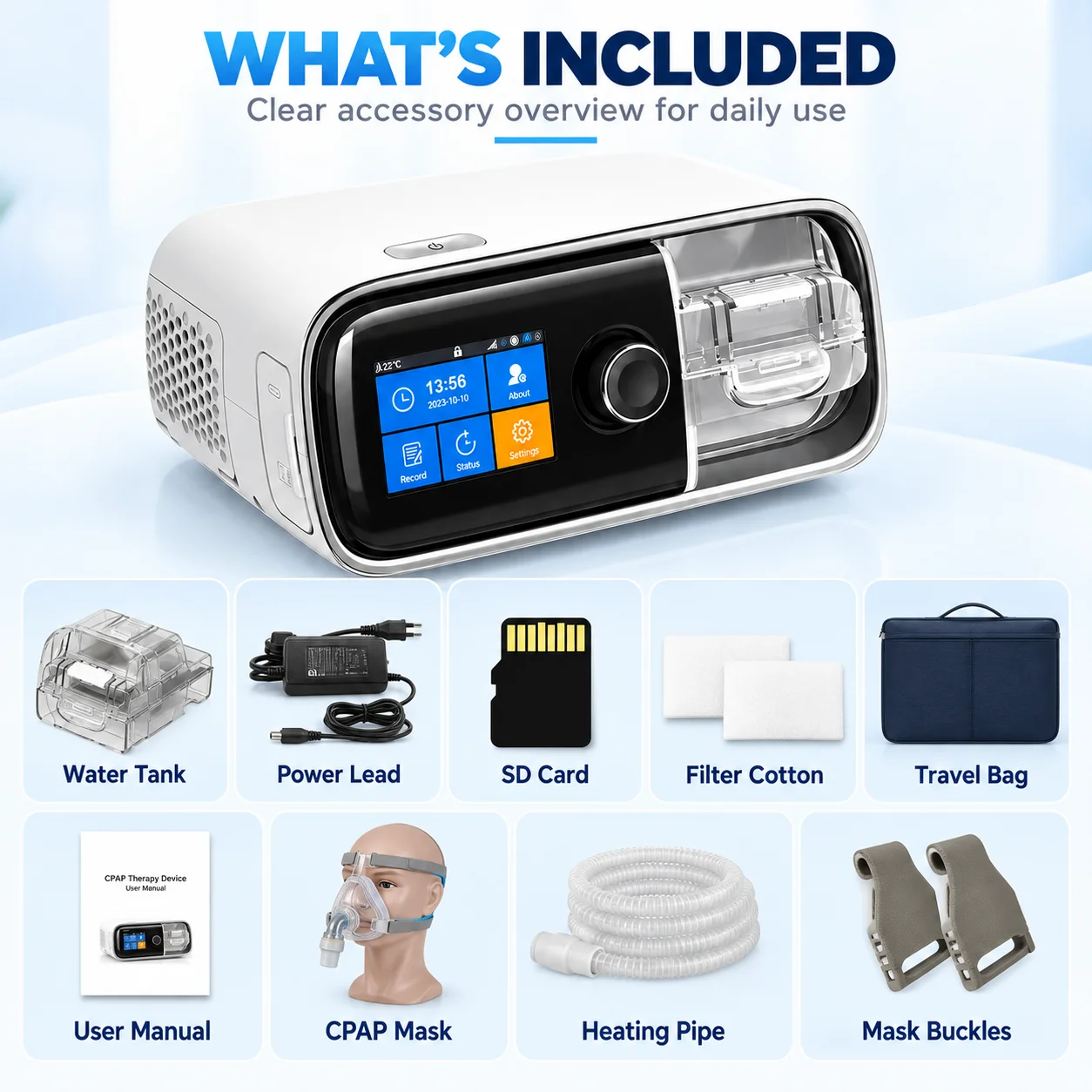 Resoxy DS6/20AH Auto CPAP Machine Automatic Pressure Adjustment Device 28dB Low Noise with SD-card For Home Travel Sleep