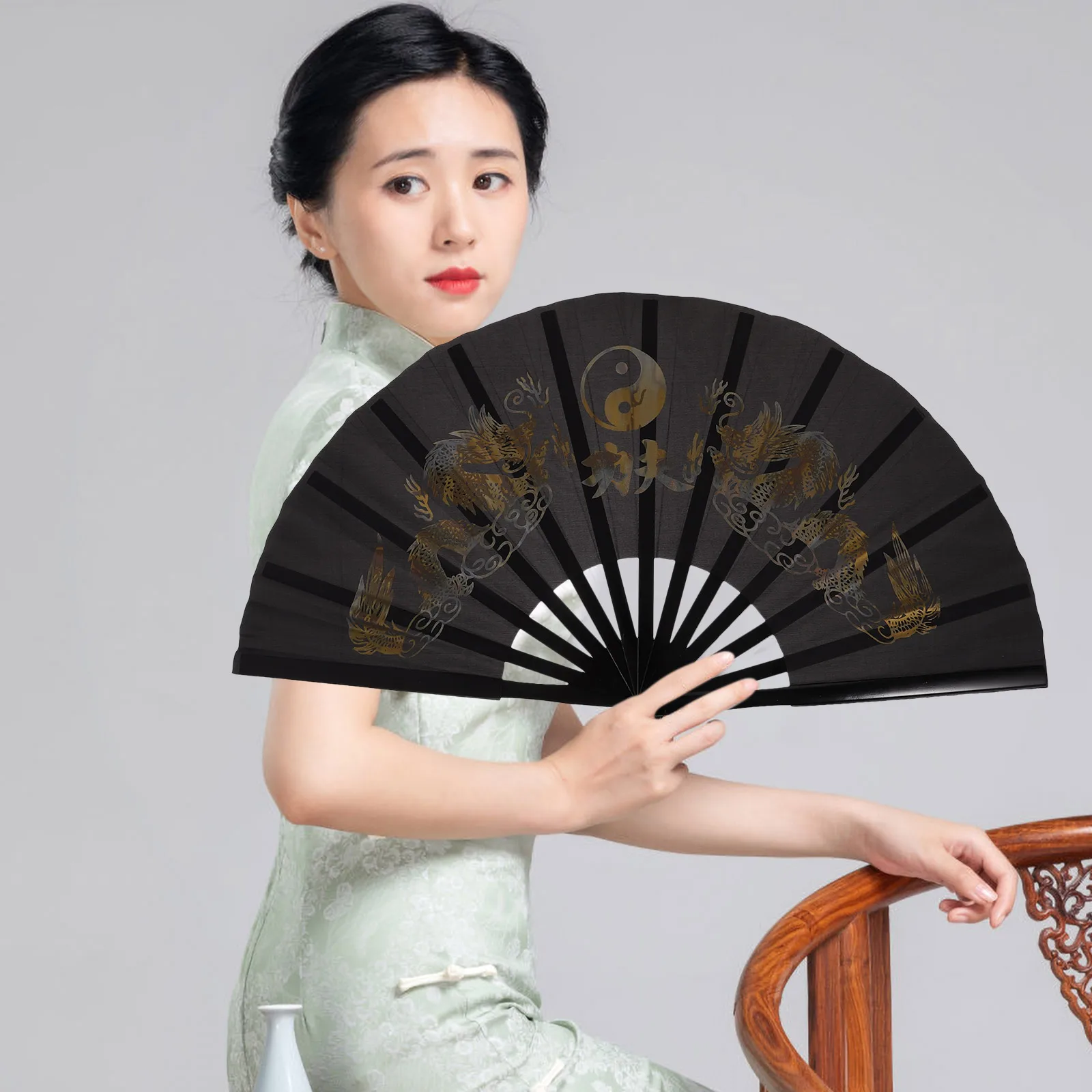 

Taichi Chinese Kung Fu Hand Folding Performance Dance Fan Decorative Cloth Fan For Wedding Festival Martial Arts Training