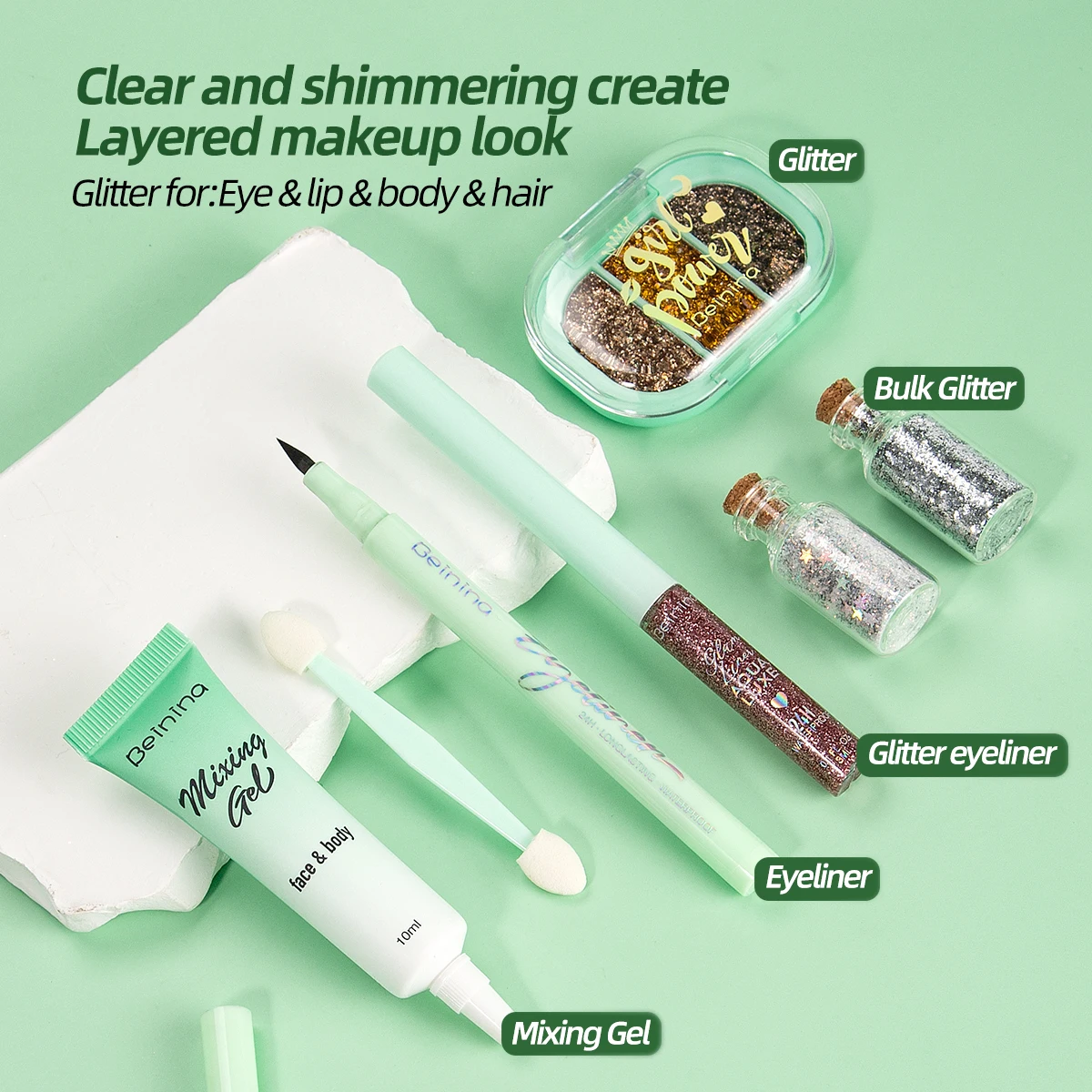 스팽글 글리터 젤 세트 아이라이너 펜슬 브라이트닝 리퀴드 아이섀도 하이라이터 파티 축제 무대 메이크업 화장품