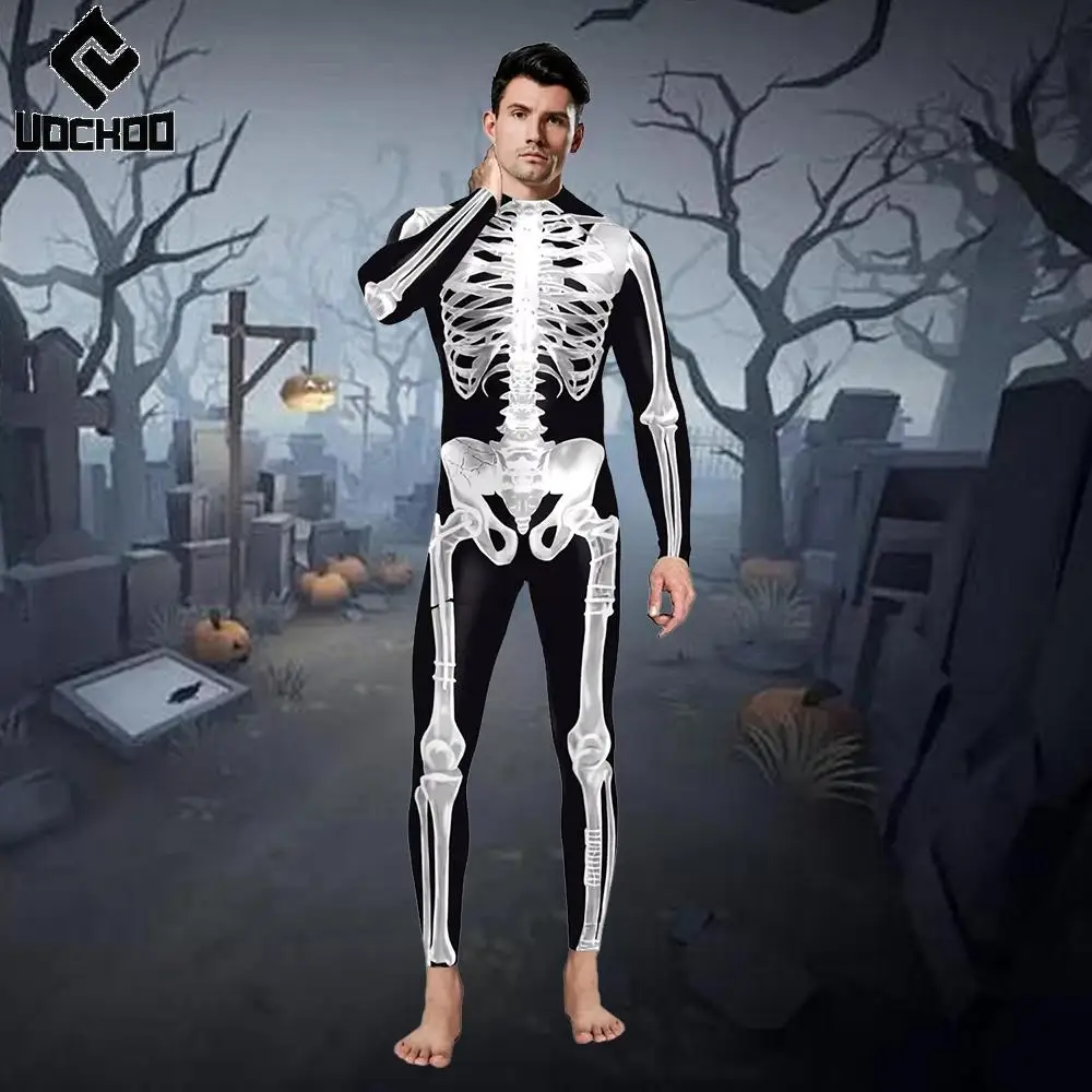 

Spooky Skeleton Jumpsuit Halloween 3D Print Stage Performance Day of The Dead Costume Carnival Party Bodysuit Scary Show Outfit