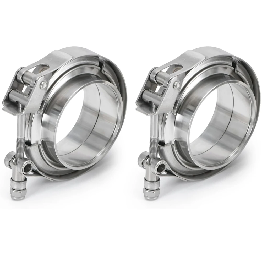 

2 комплекта 2,5-дюймового быстроразъемного V-образного зажима с мужскими и женскими фланцами из нержавеющей стали 304 для турбонаддувных труб