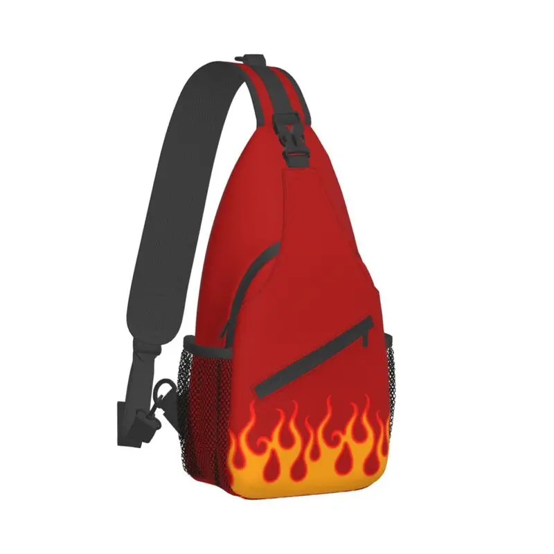 Mochila cruzada con llamas de fuego para hombre, bolso de hombro para el pecho, a la moda, para acampar y ciclismo