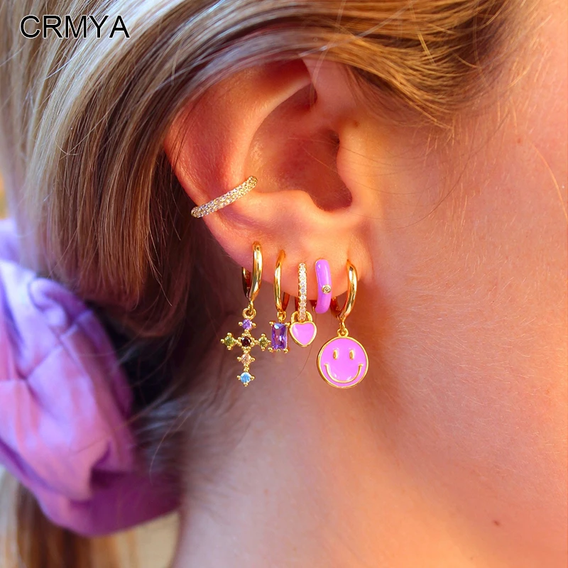 

CRMYA Gold-color Clip Hoop Dangle Earrings For Women Fashion Color CZ Zircon Enamel Women's Earrings 2023 Jewelry Wholesale