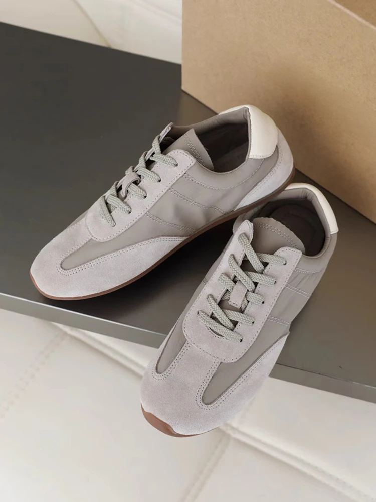 

2024 Autumn New Women Genuine Leather Lacing Flats Shoes Solid Basic Sneaker Wild Casual Simple Skate Shoes Female