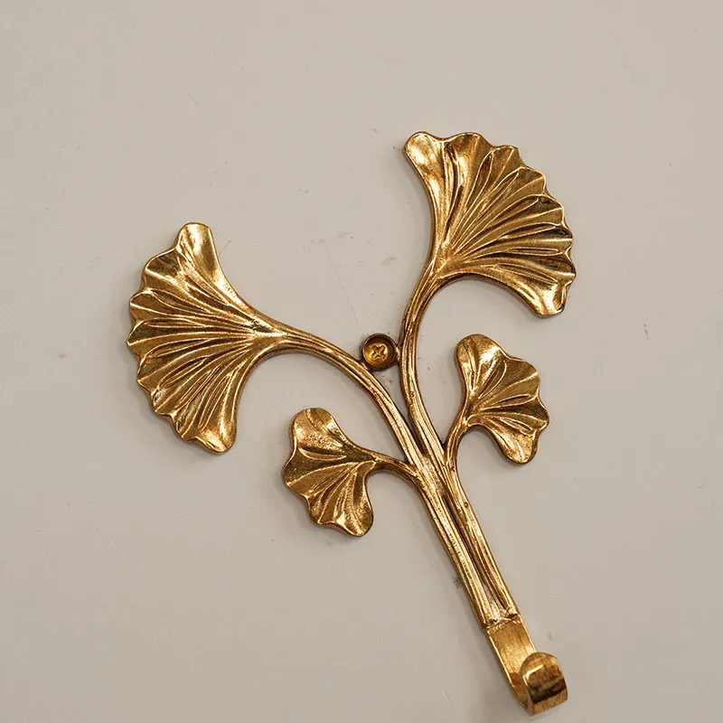 

European style maple leaf brass hooks all brass material wall mounted key hooks behind the door coat hooks