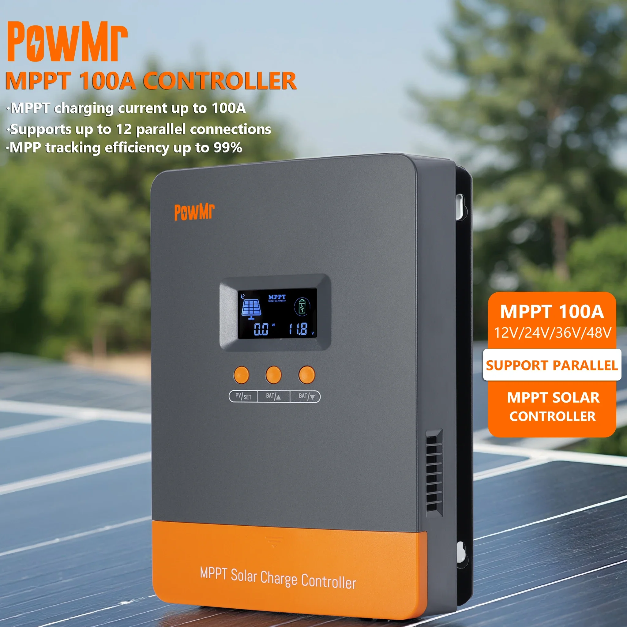 PowMr Hot Sale 12V 24V 48V Battery Charge Controller MPPT Charging Current up to 100A Solar Charge Controller view 2