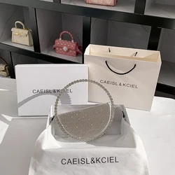 Borsa a mano con manico in metallo di design di lusso borsa da sera con diamanti con strass lucidi Glitter borsa a tracolla da donna con pochette per feste di matrimonio