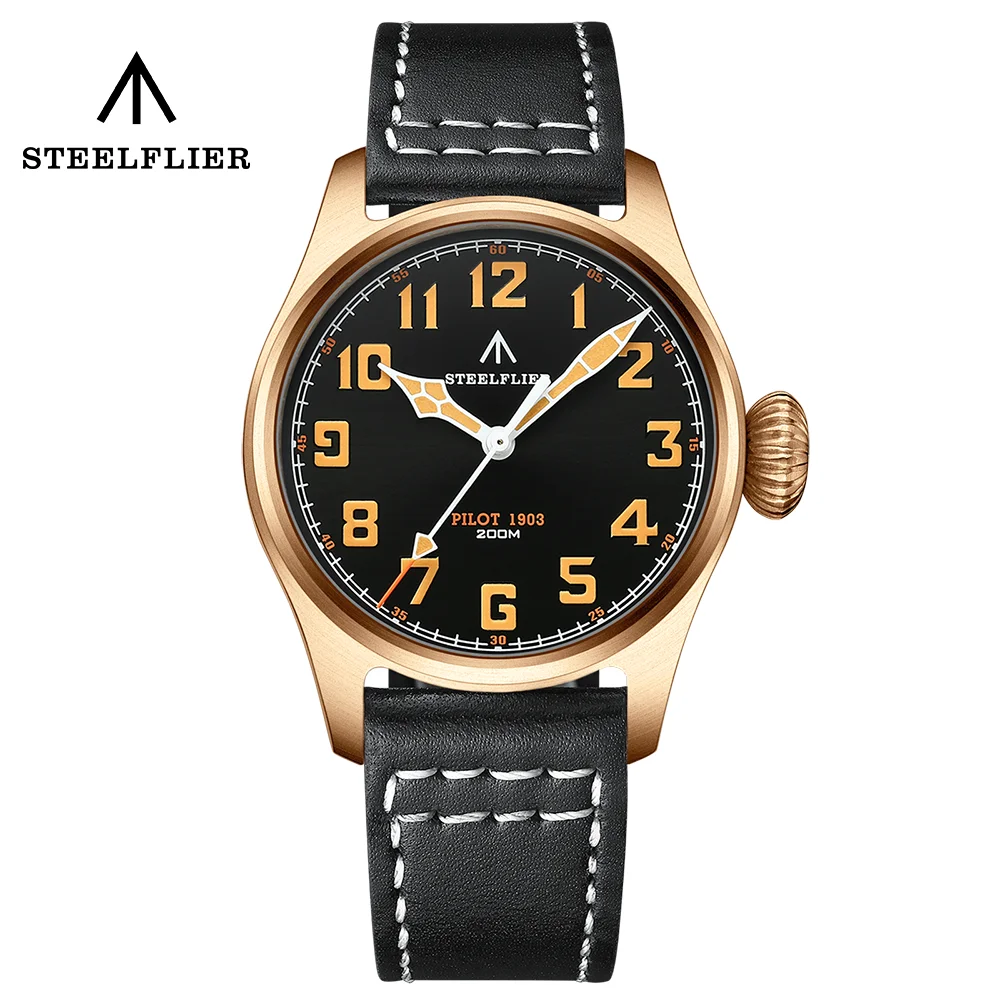 STEELFLIER SF740VS Bronze Pilot 20Bar Waterproof 39MM Case Sapphire Mirror VH31 Quartz Movement Swiss Green Luminous Wristwatch