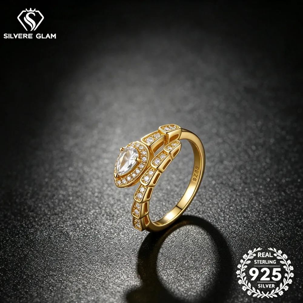 S925 Sterling Silver Snake Shape Pear Halo D VVS1 Moissanite Ring Women Fashion Party Engagement Promise Jewelry