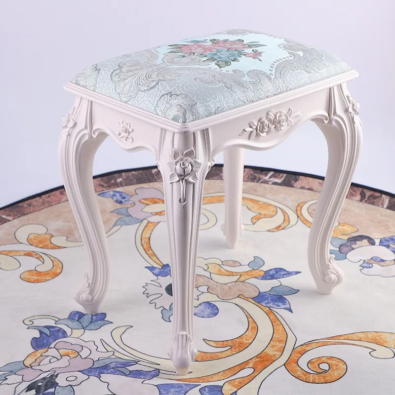 Victorian Vanity Stool with Thick Padded Cushion & Nailhead Trim Waterproof Fabric Makeup Dressing Chair for Bedroom Decor view 2