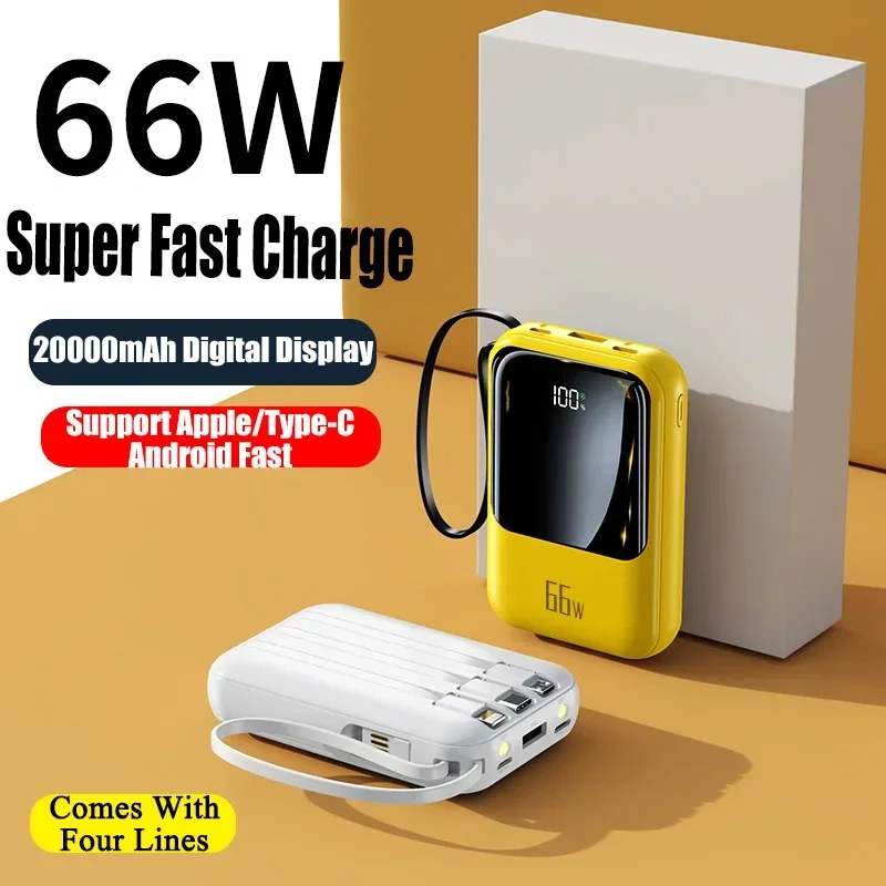 Mini Power Bank Built-in Cord Portable Power Bank 20000mAh Fast Charging External Battery Mobile Phone Accessories for IPhone 15