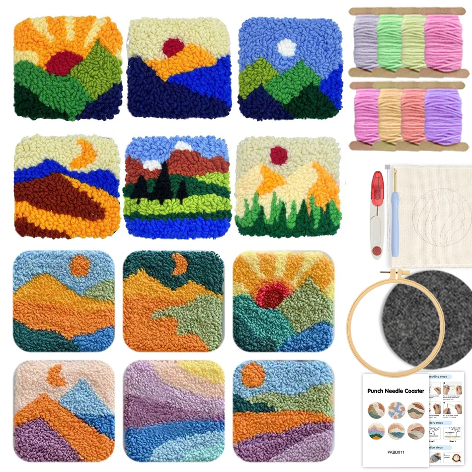 

Punch Needle Embroidery Coaster Kit Mats coaster for drinks Adult Crafts Pack 6pcs Coaster Mug Pad Mat Creative Diy Kits Gifts