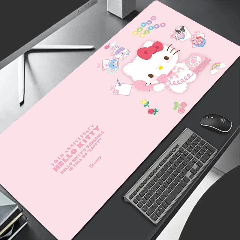 

Большой коврик для стола с изображением Hello Kitty от Sanrio, устойчивый к загрязнениям, для девочек, милый розовый водонепроницаемый кожаный коврик для мыши для офиса