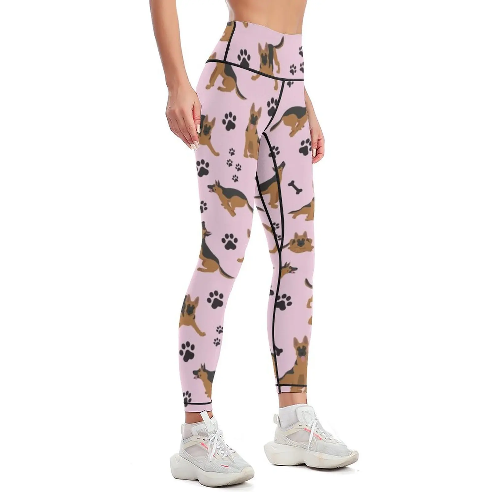 German Shepherd Pattern in Pink Leggings jogging pants sports woman gym gym sportswear woman Womens Leggings