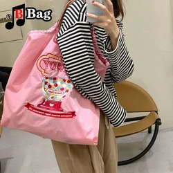 Harajuku Cartoon Embroidery Women Nylon Shoulder Bag Candy Donut Sweet Girls Travel Handbag Tote Female Large Shopping Bags